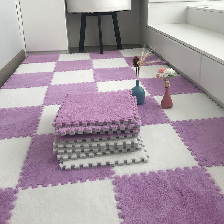 White & Purple Plush Puzzle Foam Mat