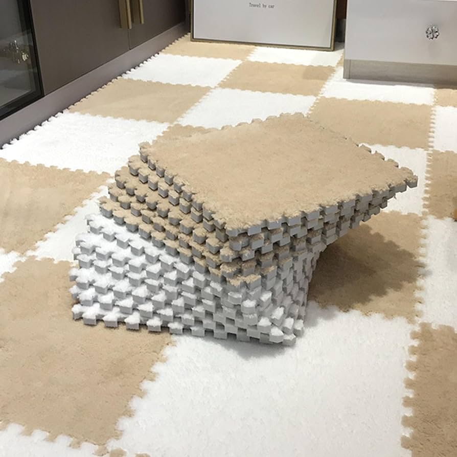 White & Camel Plush Puzzle Foam Mat