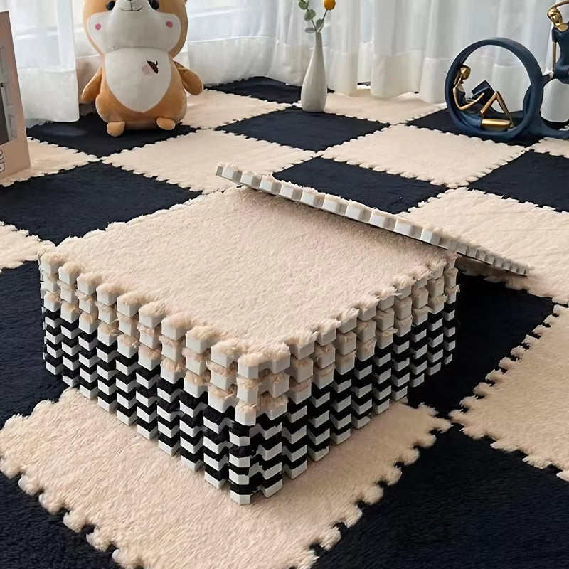 Camel & Black Plush Puzzle Foam Mat