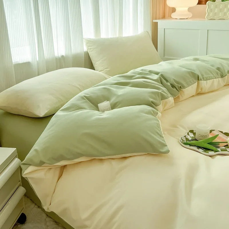 Pastel Green & Yellow Double-Sided Bedding Set