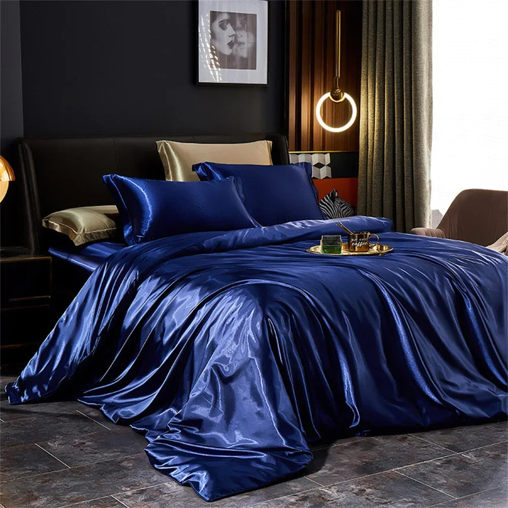 Navy Blue Silk Bedding Set