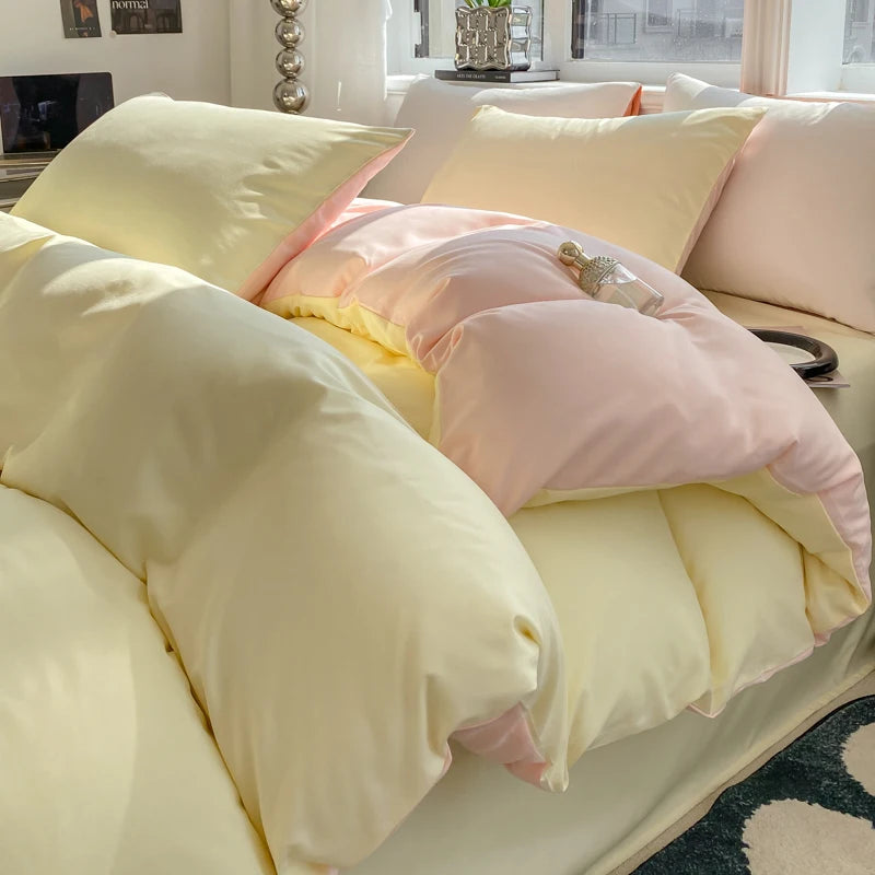 Pastel Yellow & Pink Double-Sided Bedding Set