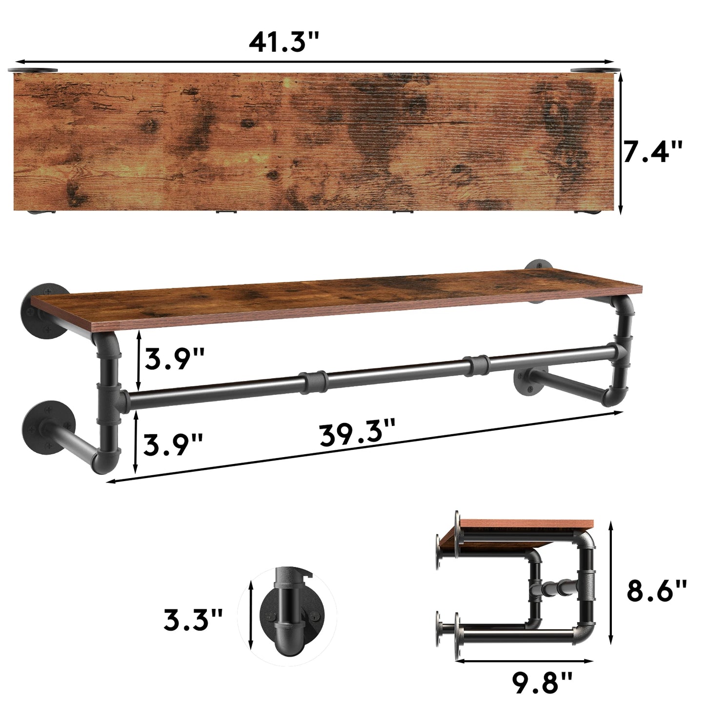 Industrial Clothing Rack With Wood Shelf