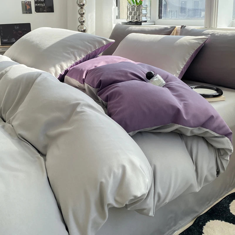Grey & Purple Double-Sided Bedding Set