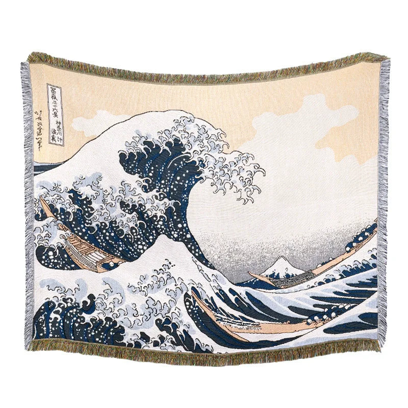 Katsushika Hokusai's "The Great Wave off Kanagawa" Tapestry Blanket
