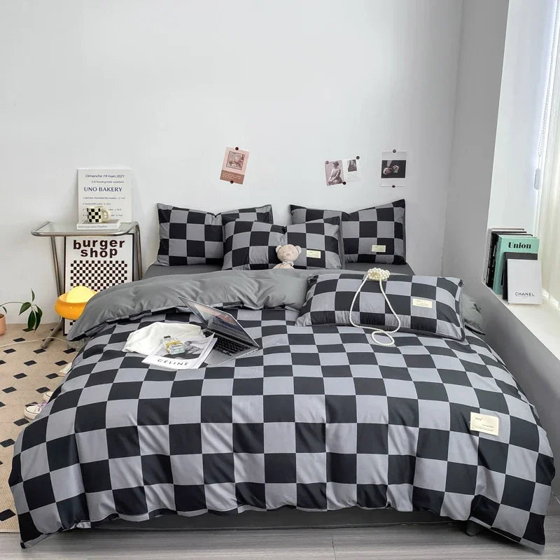 Black & Grey Checkerboard Bedding Set