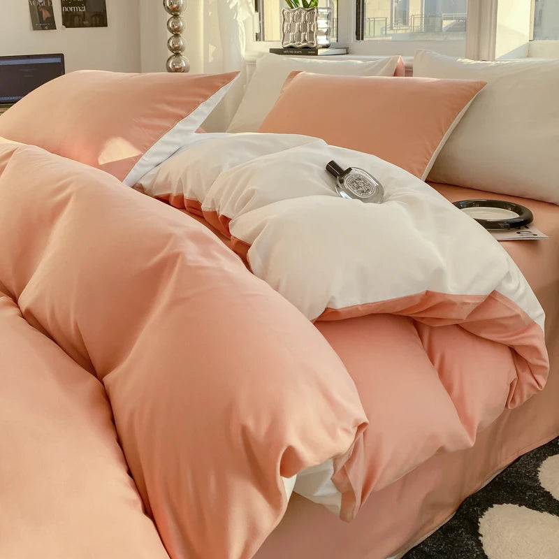 Pastel Orange & White Double-Sided Bedding Set