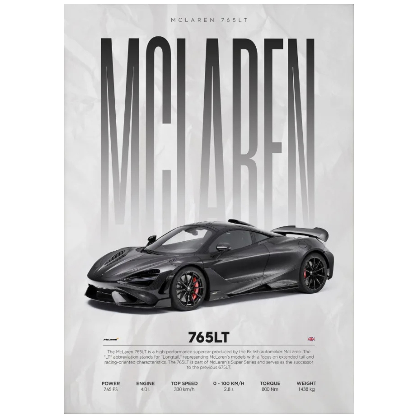 McLaren 765LT Supercar Poster