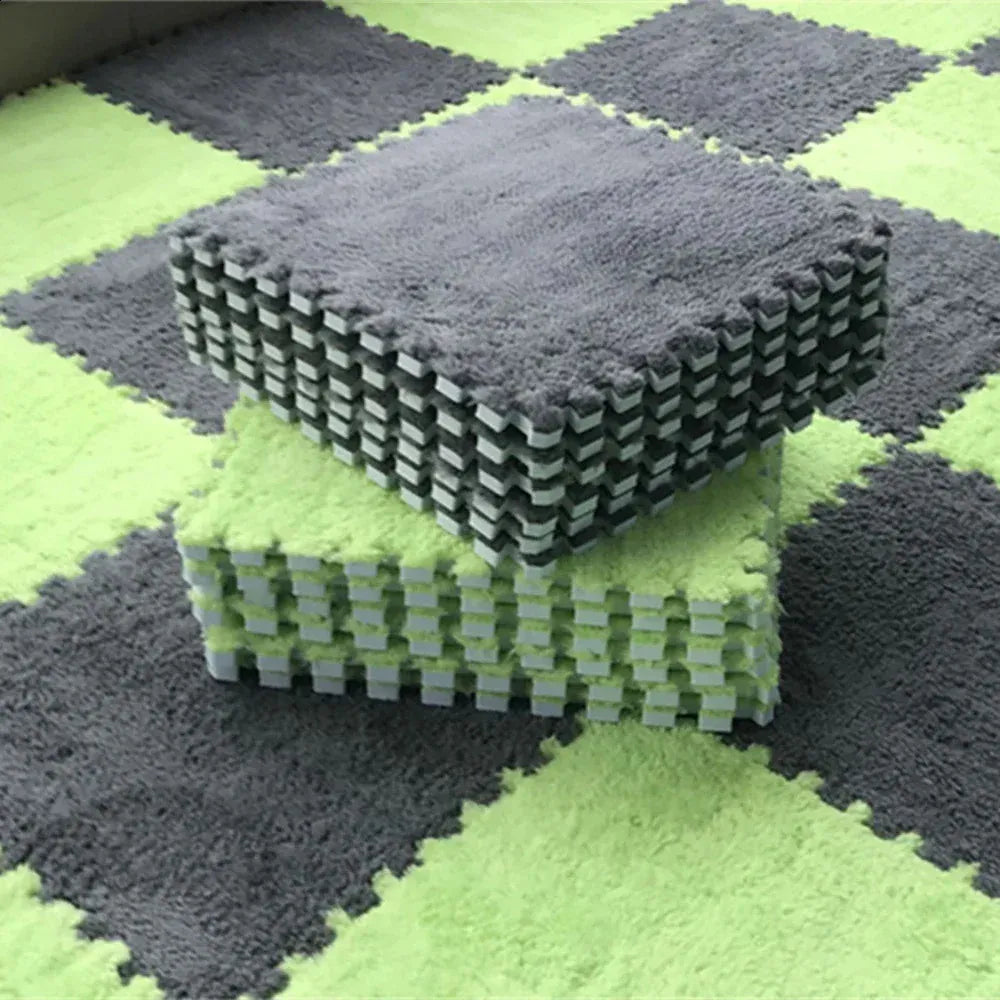 Grey & Green Plush Puzzle Foam Mat