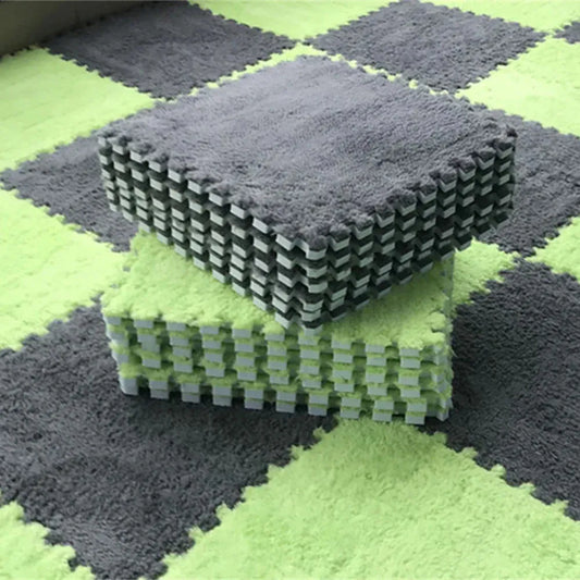 Grey & Green Plush Puzzle Foam Mat