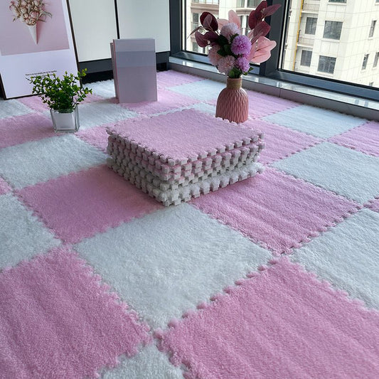 White & Pink Plush Puzzle Foam Mat