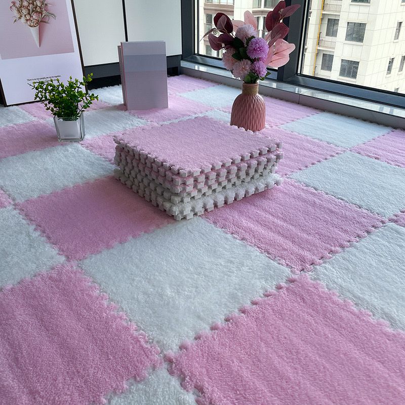 White & Pink Plush Puzzle Foam Mat