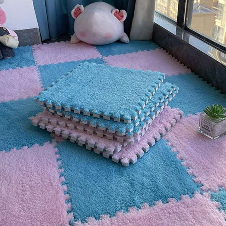 Blue & Pink Plush Puzzle Foam Mat