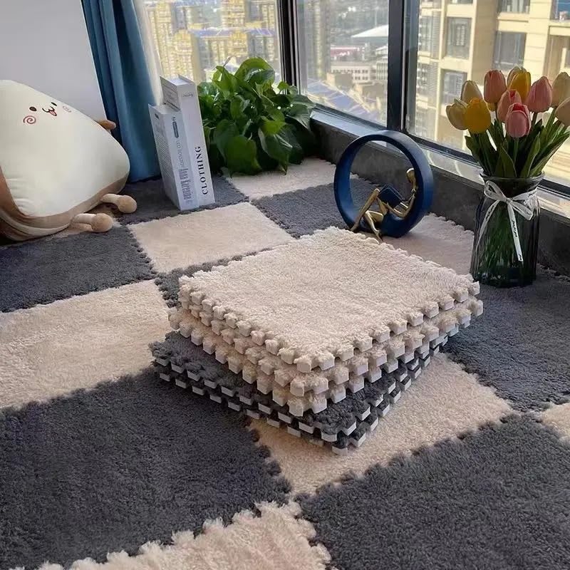 Grey & Camel Plush Puzzle Foam Mat