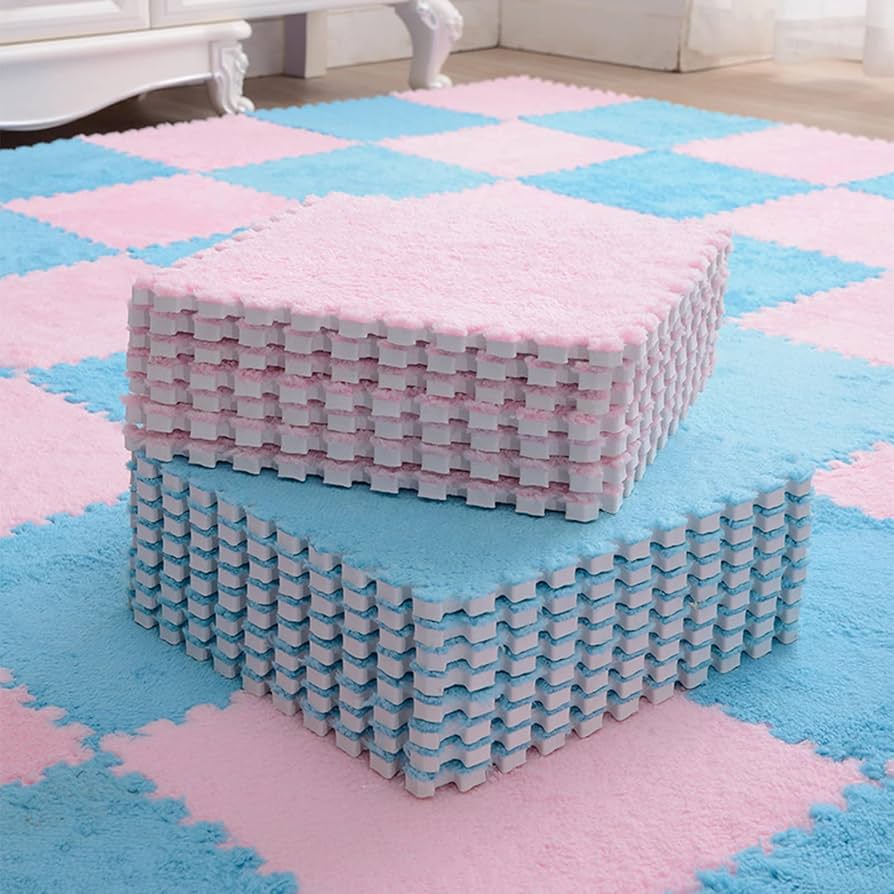 Pink & Light Blue Plush Puzzle Foam Mat