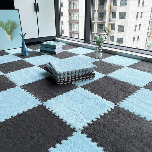 Grey & Light Blue Plush Puzzle Foam Mat