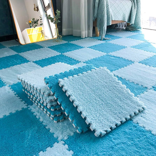 Blue & Light Blue Plush Puzzle Foam Mat