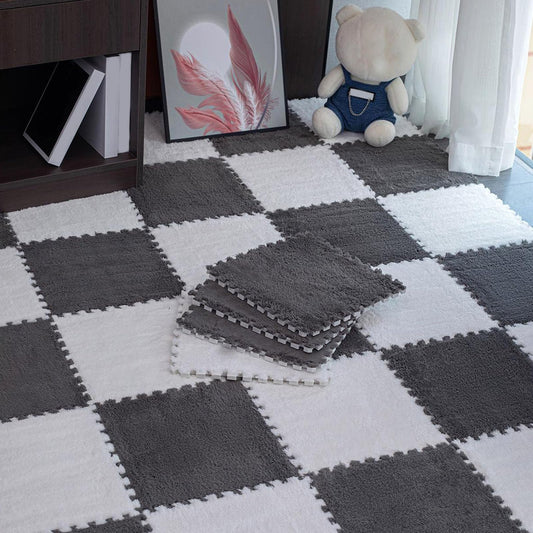 White & Grey Plush Puzzle Foam Mat