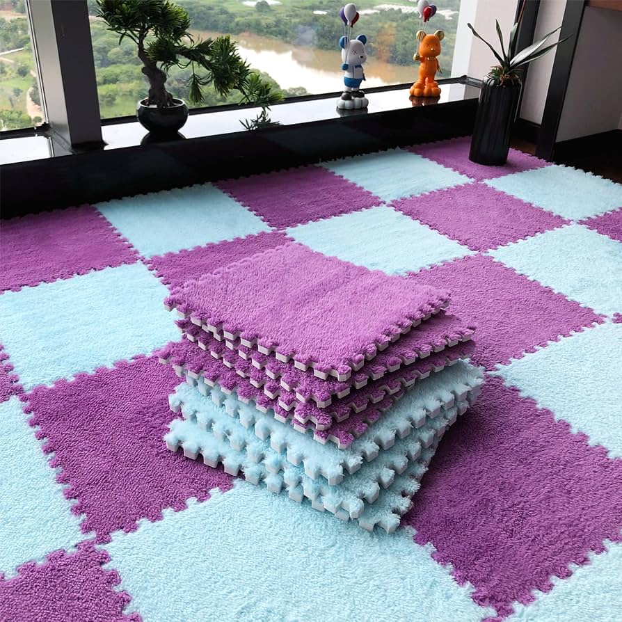 Light Blue & Purple Plush Puzzle Foam Mat