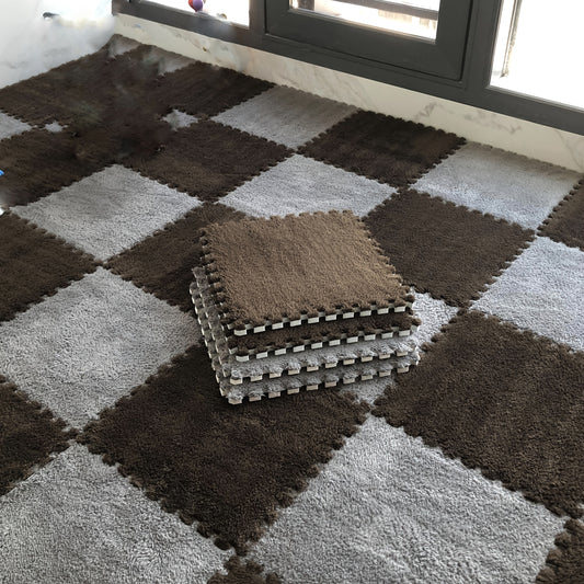 Grey & Coffee Plush Puzzle Foam Mat