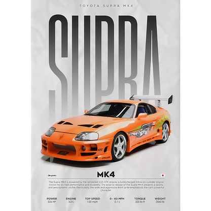 Fast & Furious Toyota Supra MK4 Classic Sports Car Poster