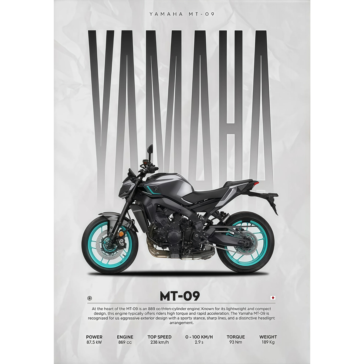 Yamaha MT-09 Naked Motorcycle Poster