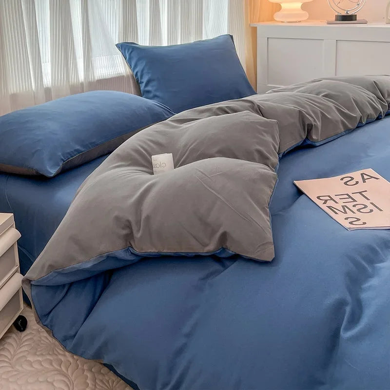 Blue & Grey Double-Sided Bedding Set