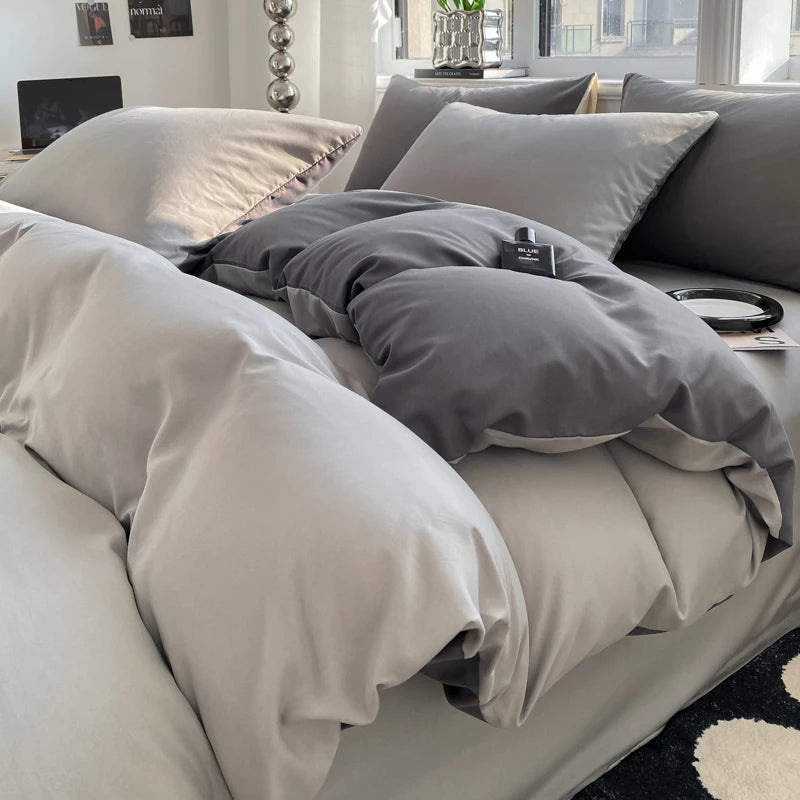 Silver & Grey Double-Sided Bedding Set