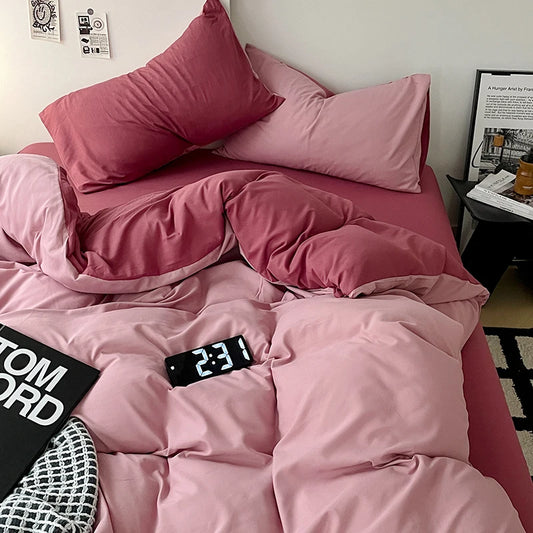 Pink & Light Pink Double-Sided Bedding Set