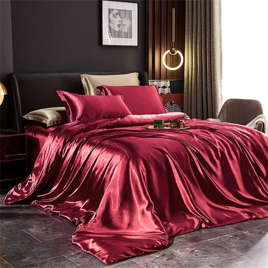 Wine Red Silk Bedding Set