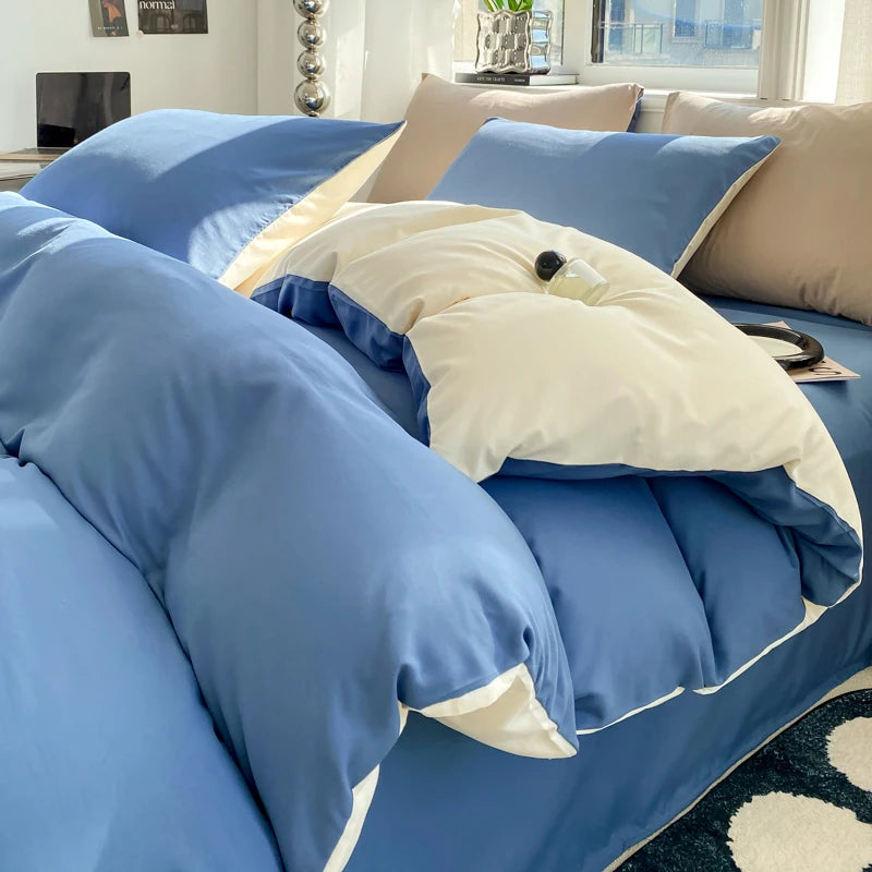 Pastel Blue & Yellow Double-Sided Bedding Set