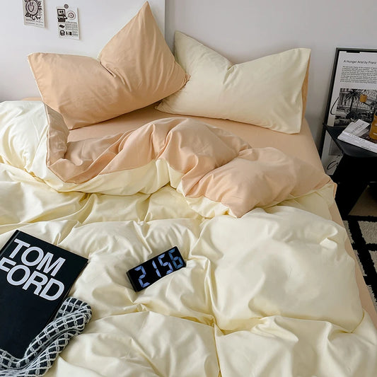 Yellow & Off White Double-Sided Bedding Set