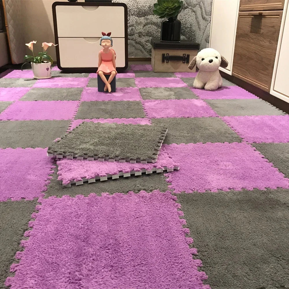 Grey & Purple Plush Puzzle Foam Mat