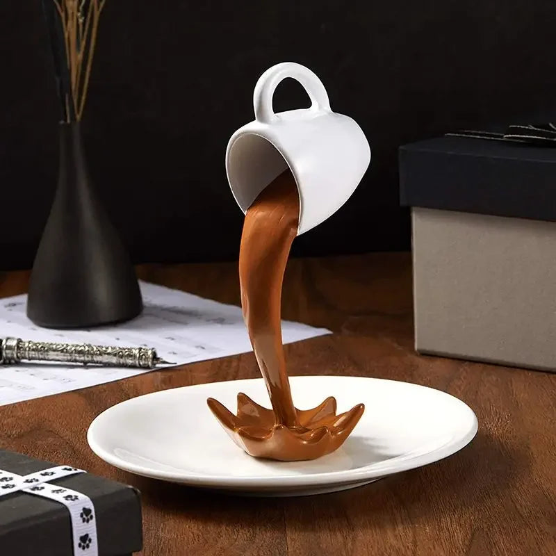 Floating Spilling Coffee Cup Sculpture