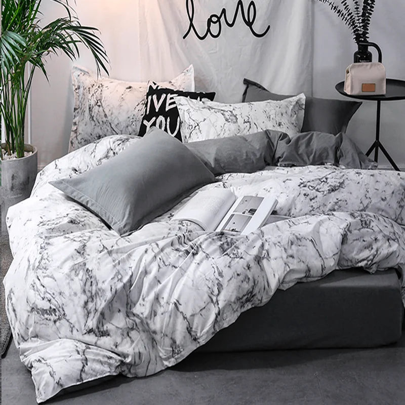 White Marble Pattern Bedding Set