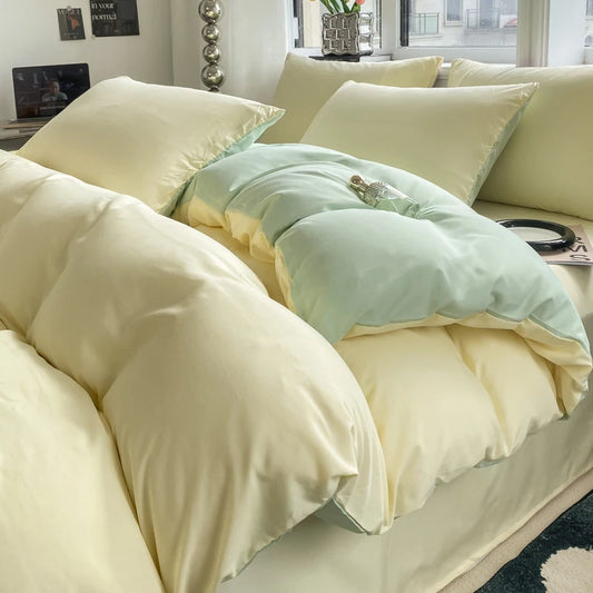 Pastel Yellow & Green Double-Sided Bedding Set