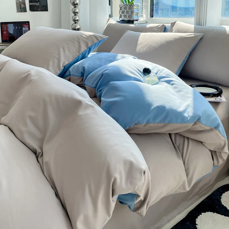 Grey & Sky Blue Double-Sided Bedding Set