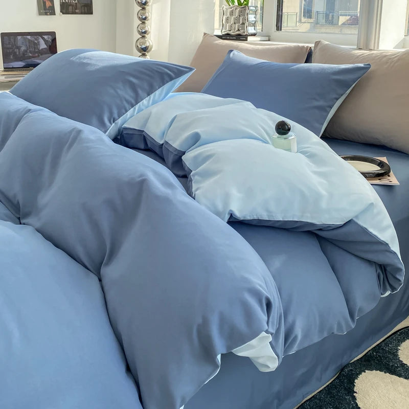 Blue & Light Blue Double-Sided Bedding Set
