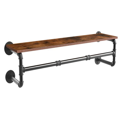 Industrial Clothing Rack With Wood Shelf