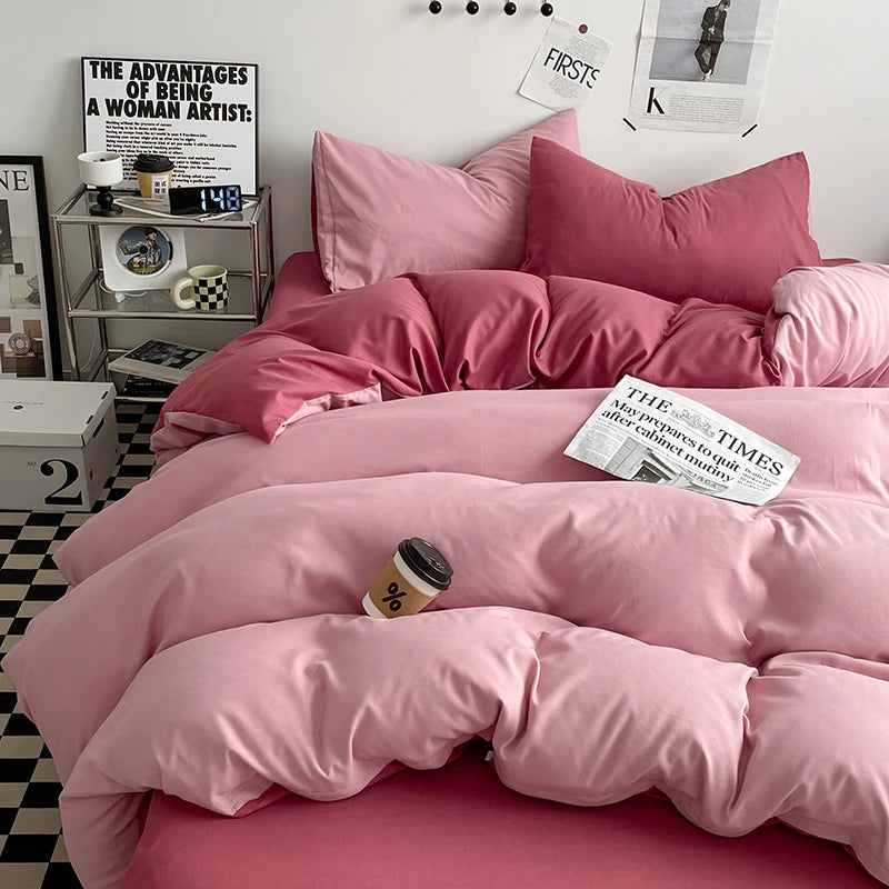 Pink Double-Sided Bedding Set