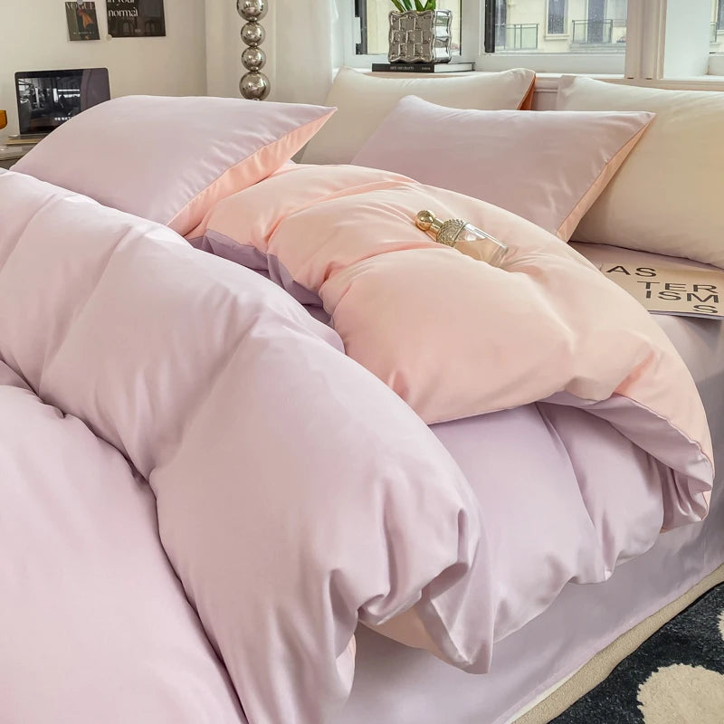 Pastel Purple & Pink Double-Sided Bedding Set