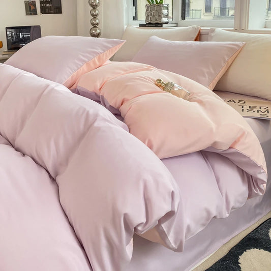 Pastel Purple & Pink Double-Sided Bedding Set