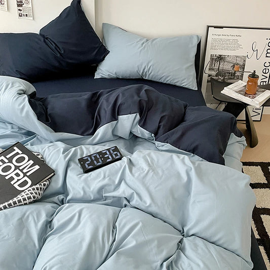 Navy & Light Blue Double-Sided Bedding Set