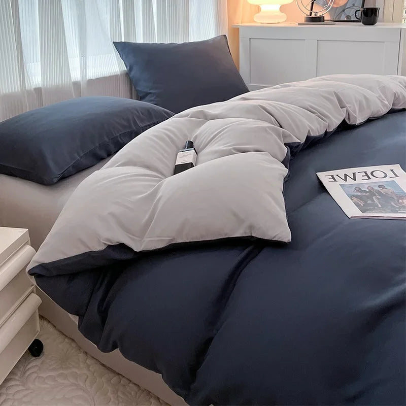 Navy Blue & White Double-Sided Bedding Set