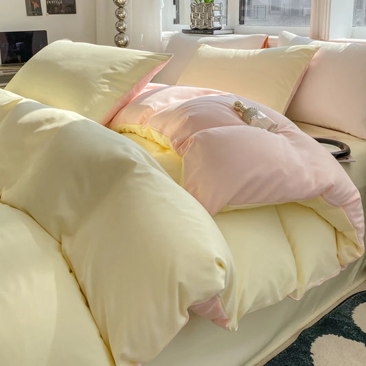 Pastel Yellow & Pink Double-Sided Bedding Set