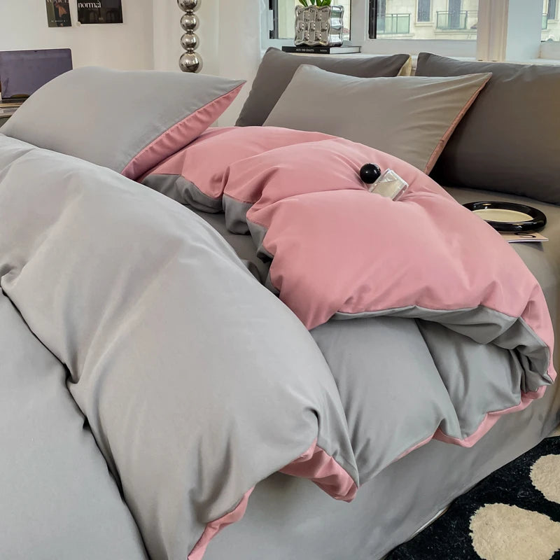 Silver & Pink Double-Sided Bedding Set
