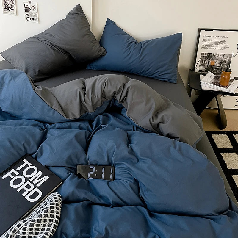 Grey & Blue Double-Sided Bedding Set