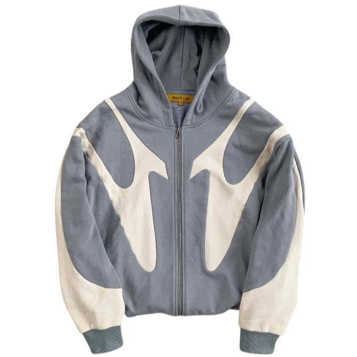 Grey Wave Zip Up Hoodie