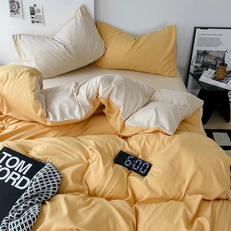 White & Yellow Double-Sided Bedding Set