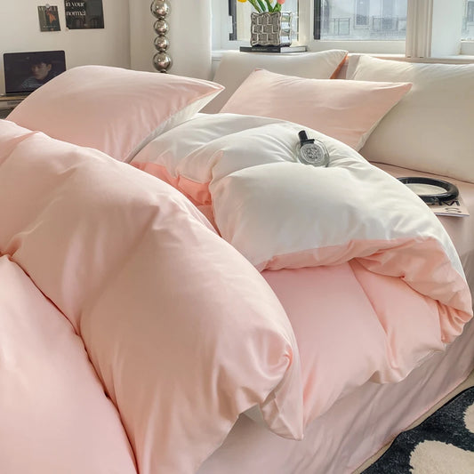 Light Pink & White Double-Sided Bedding Set